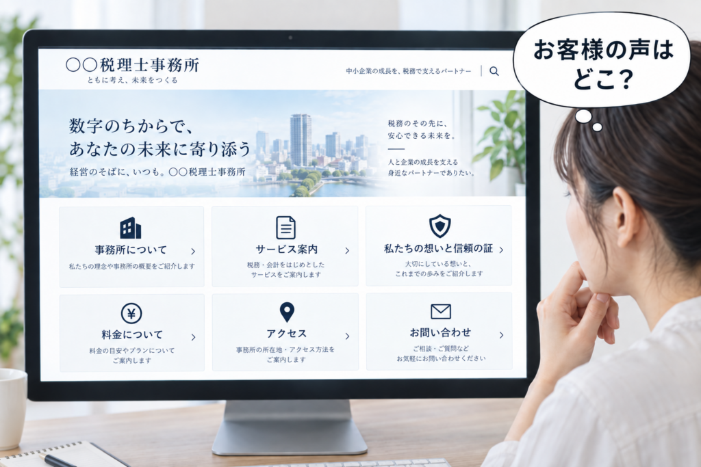 ページ名が独特すぎて「お客様の声」を見つけられない 