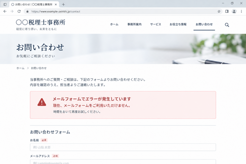 問い合わせようとしたら、フォームがエラーになる