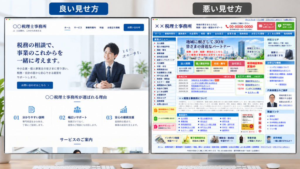 HPの良い見せ方と悪い見せ方の比較