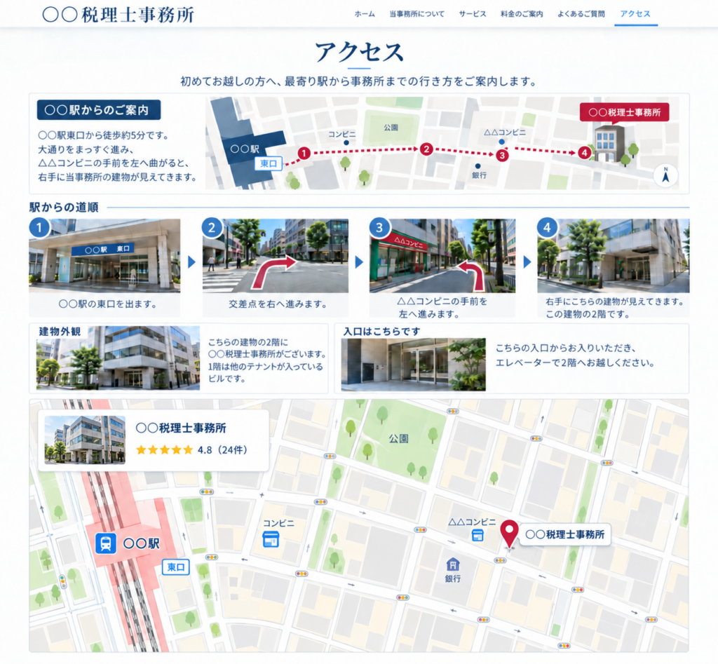 不安が解消されるアクセスページの事例