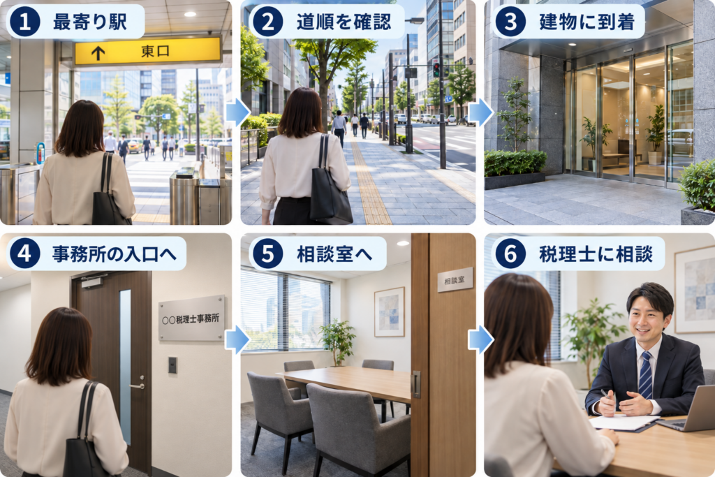 訪問から相談までを見せる6つの場面