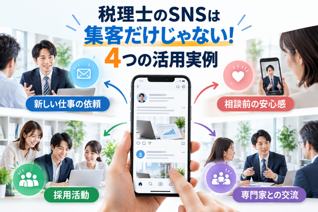 税理士のSNSは集客だけじゃない！新しい仕事の依頼、相談前の安心感、採用活動、専門家との交流という4つの活用実例